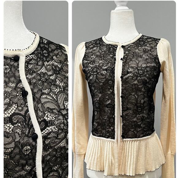 NEW Sigrid Olsen Silk Wool Peplum Flutter Lace Bead Cardigan Sweater Y2K XS NWT - Picture 5 of 16